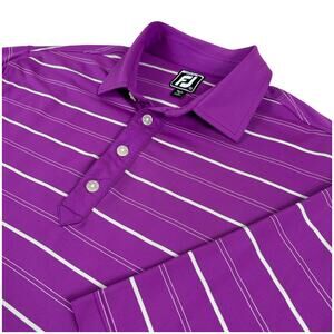 FootJoy Athletic Fit Golf Polo Mens XL Purple White Stripe EUC Performance Logo